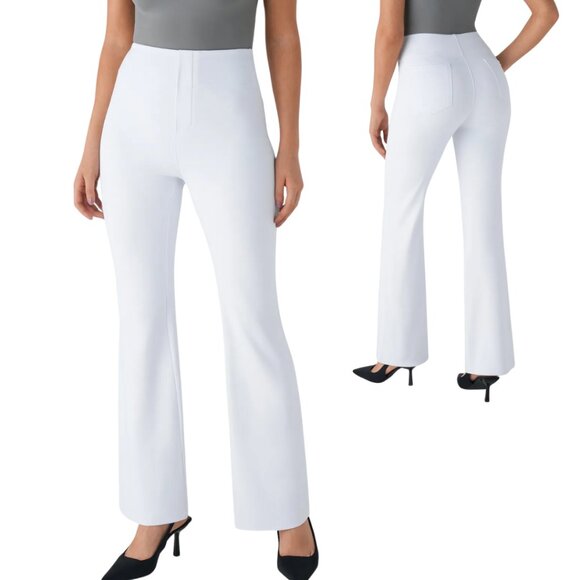 HALARA Flex High Waist Flare Work Pants White Size Large Petite NWOT - Picture 1 of 4